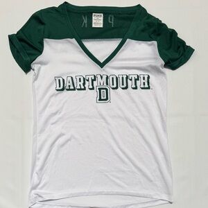 PINK Victoria’s Secret V-Neck DARTMOUTH Short Sleeve Shirt Green/White Small